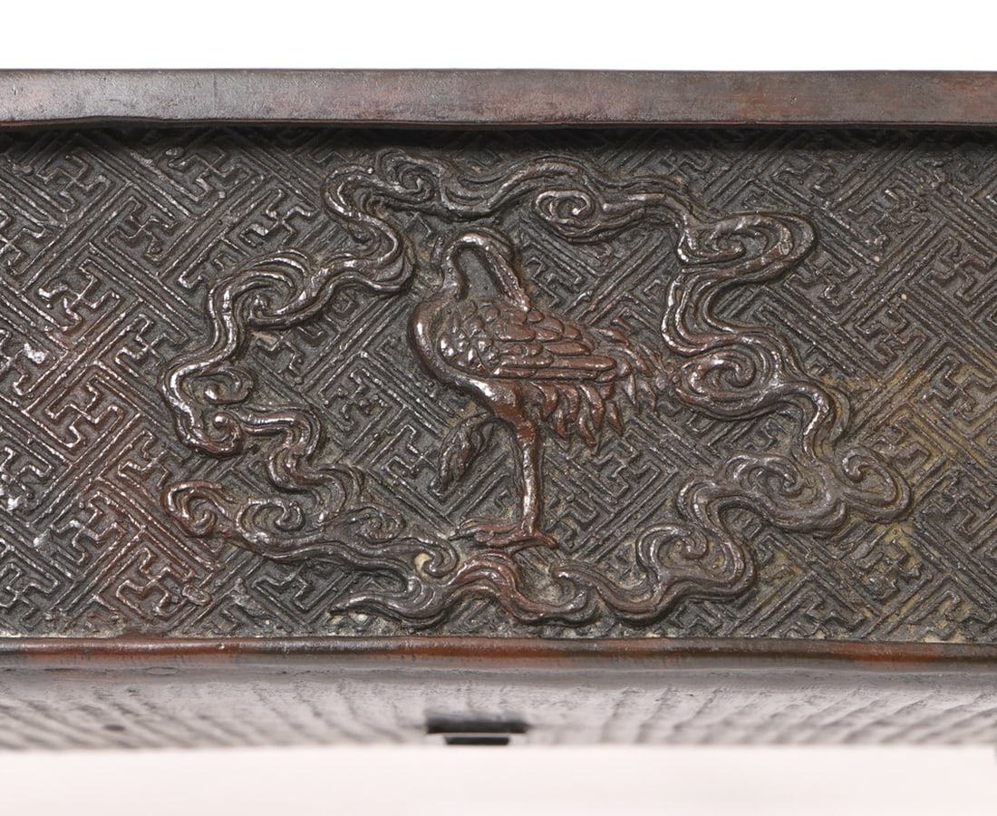 Chinese Signed Bronze Rectangular Footed Planter - 8