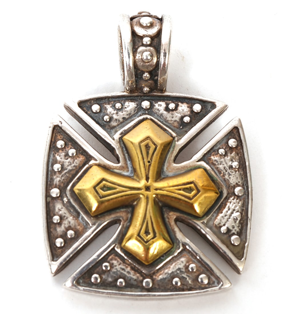 Konstantino Sterling and Brass Cross Pendant (1 of 5)