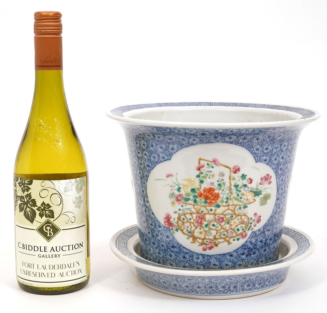 Chinese Floral Bouquet Porcelain Jardiniere Signed (1 of 9)