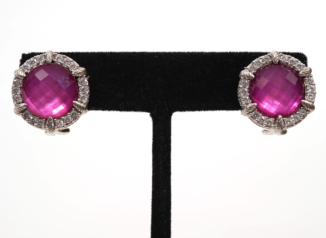 Judith Ripka Sterling Pink Stone and CZ Earrings (1 of 4)