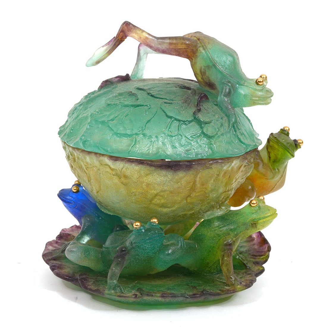 Daum French Pate-de-Verre Frog Compote - 2