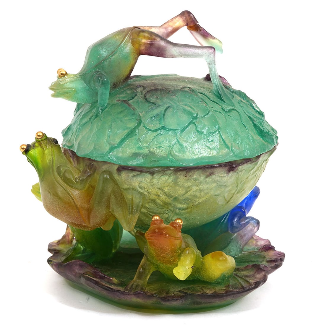 Daum French Pate-de-Verre Frog Compote - 4