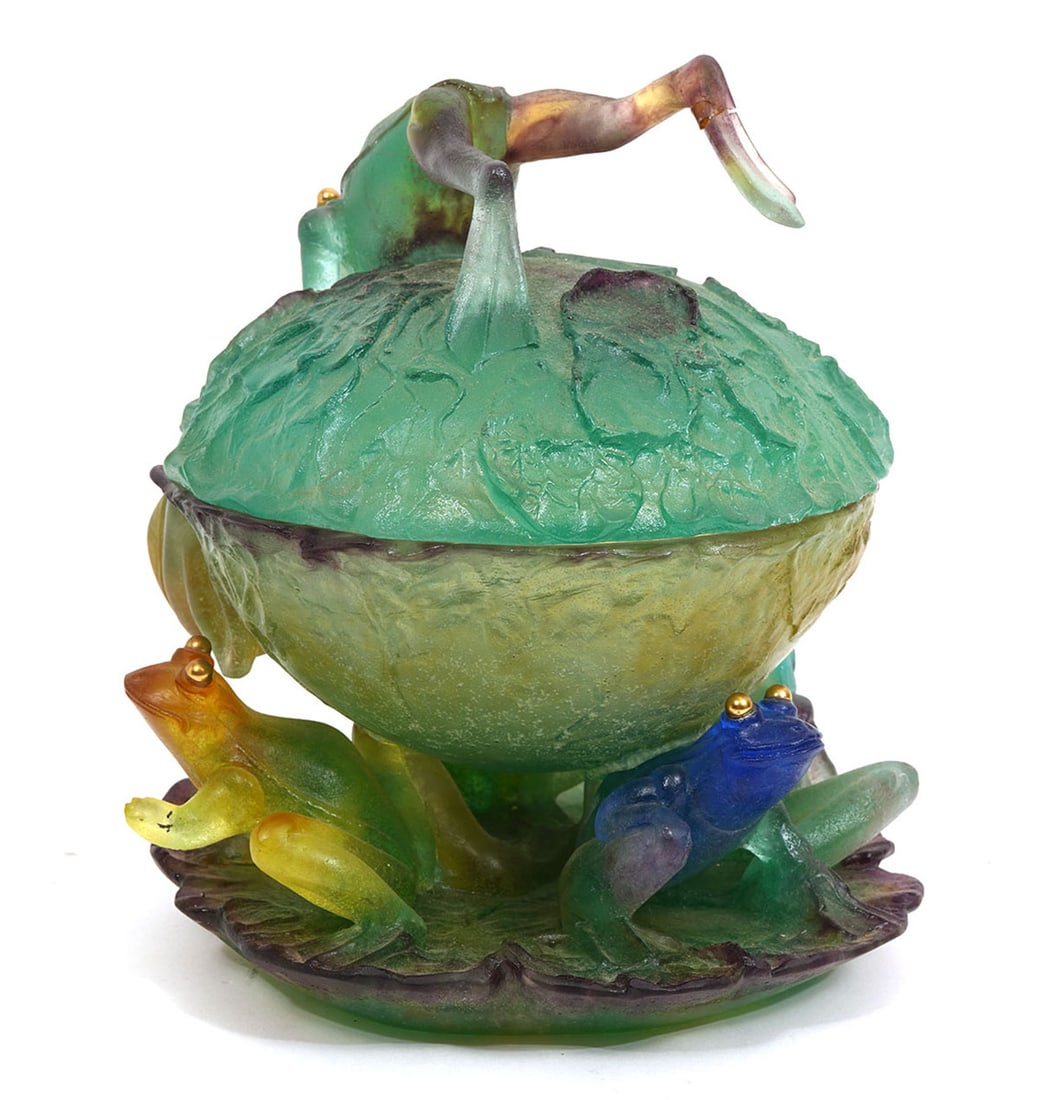 Daum French Pate-de-Verre Frog Compote - 6