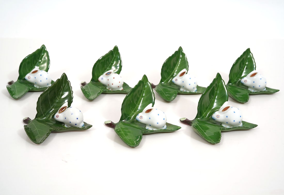 7 Herend Hand Painted Rabbit Card Holders - 2