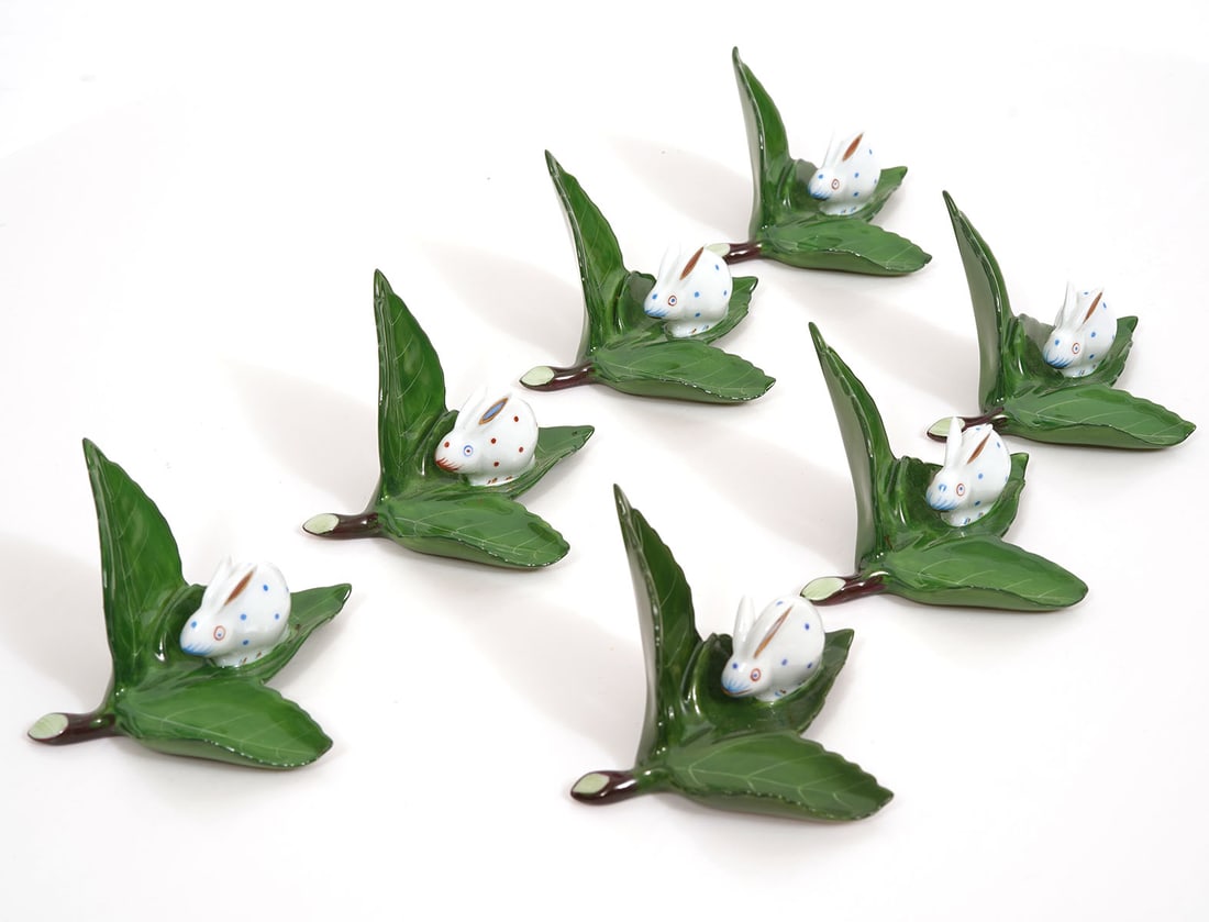 7 Herend Hand Painted Rabbit Card Holders - 3