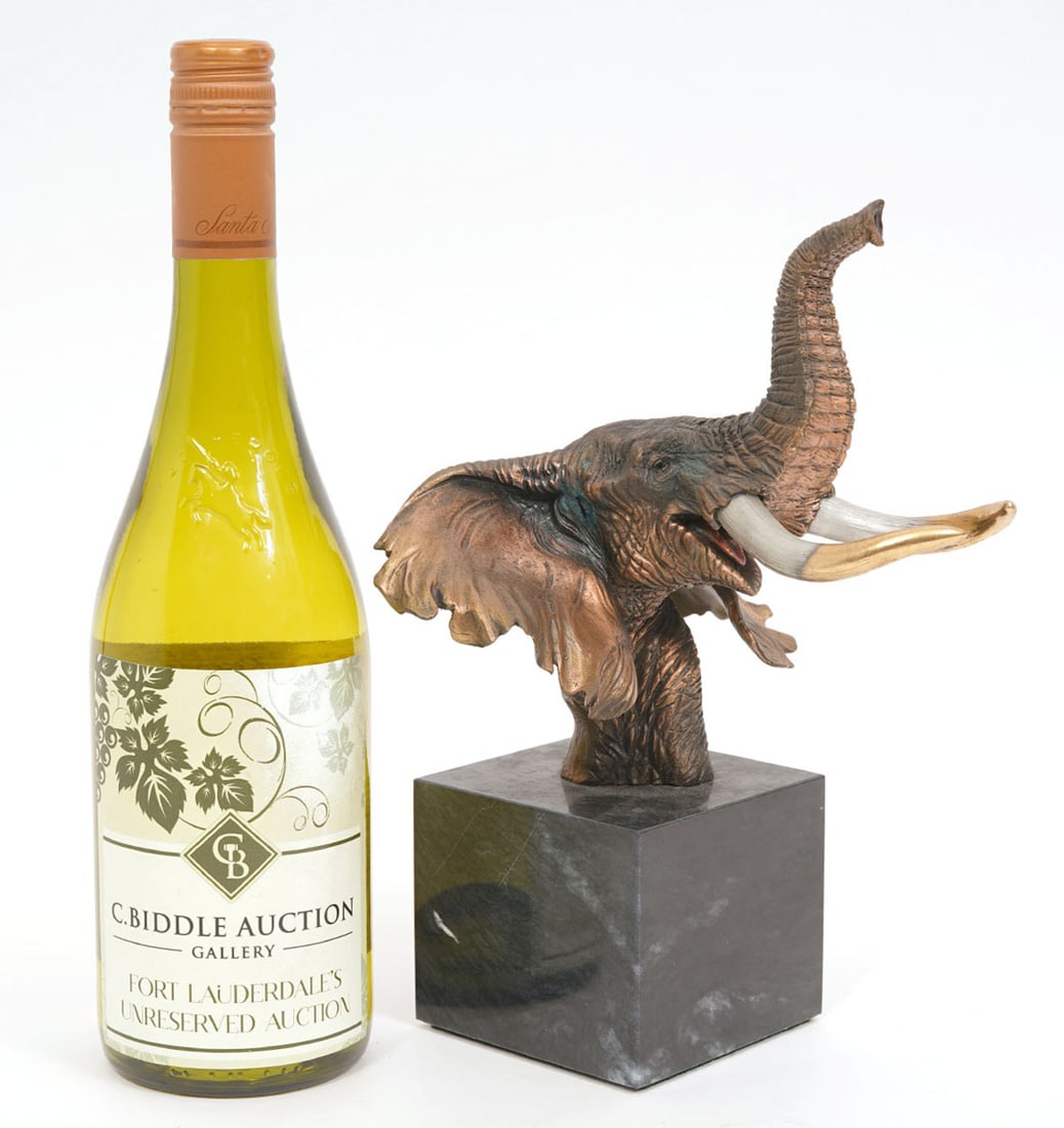 K. Cantrell 'Old Tusker' Bronze Sculpture Ltd Ed: Kitty Cantrell, American 20th C. 'Old Tusker' is a mixed media bronze sculpture and part of the Limited Edition Endangered Wildlife Sculptures. It is incised with title, signature, 'Legends 1991 USA',