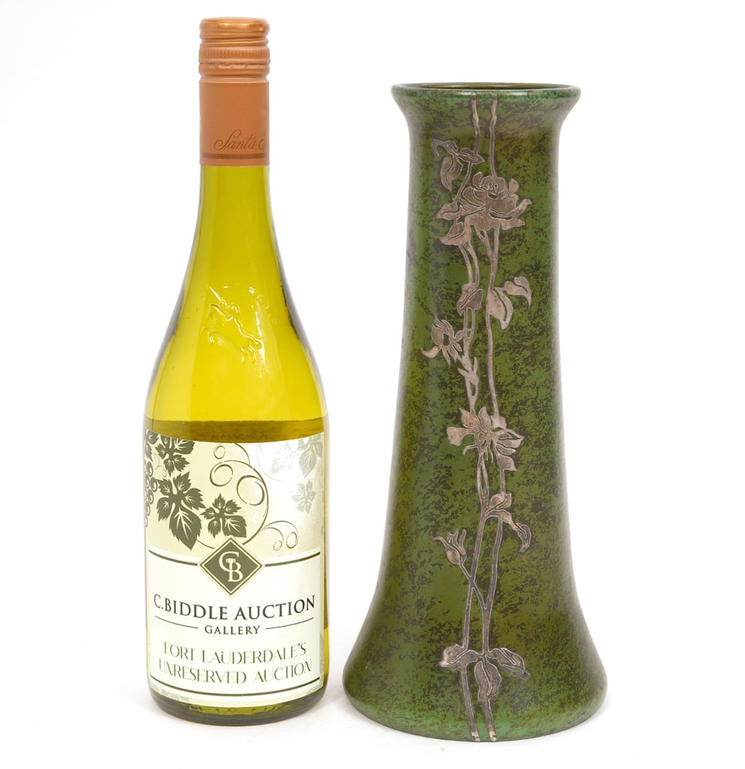 Heintz Sterling Silver Bronze Art Nouveau Vase: Heintz floral sterling silver over bronze Art Nouveau vase. Hallmarked underside. Measures 10.5"H x 4.5"W. Condition report: Good condition, please examine all photos closely. Contact C. Biddle Auctio