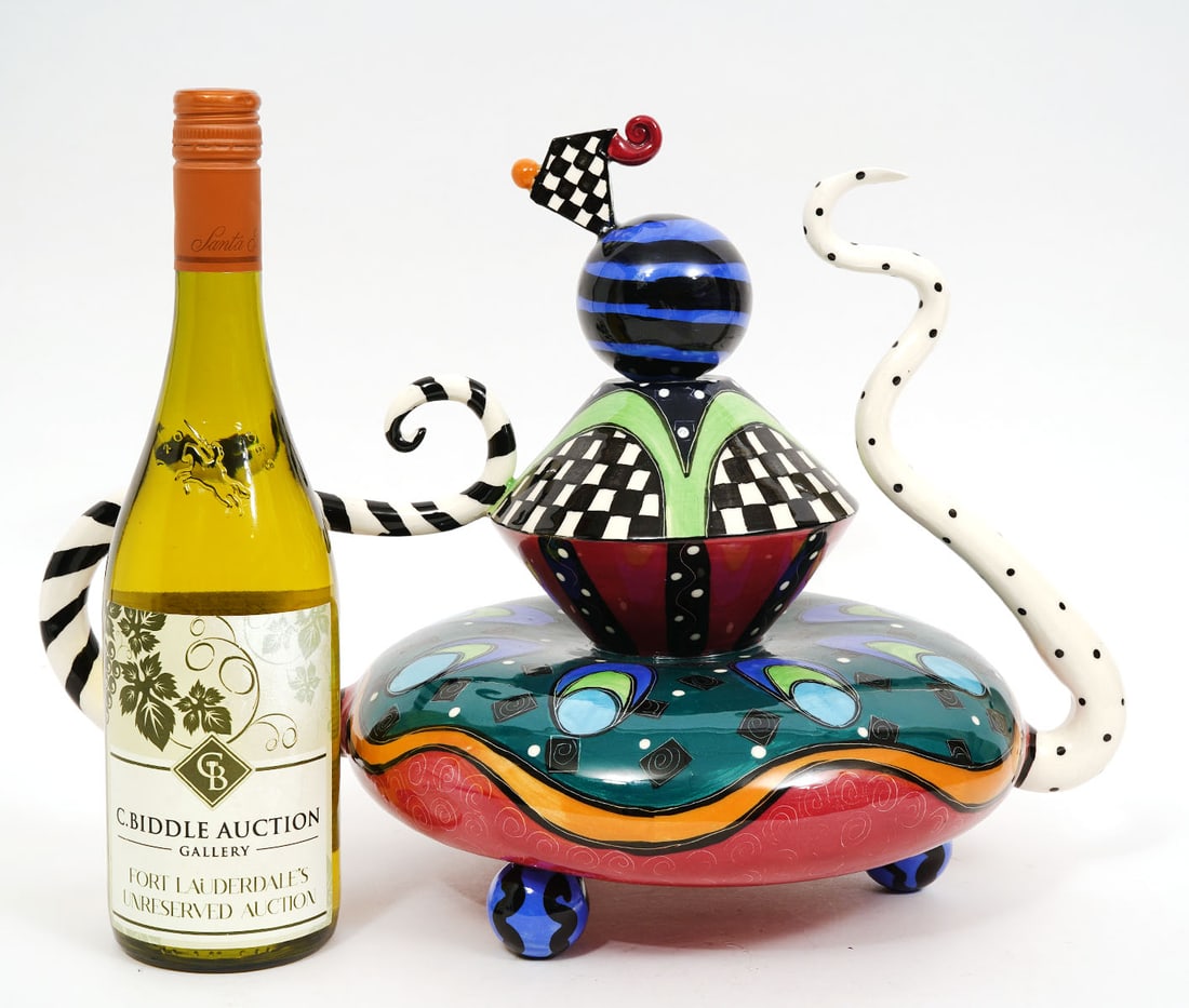 Mcgovney & Camaro Whimsical Ceramic Teapot: Mcgovney & Camaro whimsical artisanal ceramic teapot designed by Steven McGoveny and Tammy Camarot, contemporary American studio artists. Measures 16"L x 10"W x 12"H. Condition report: Good