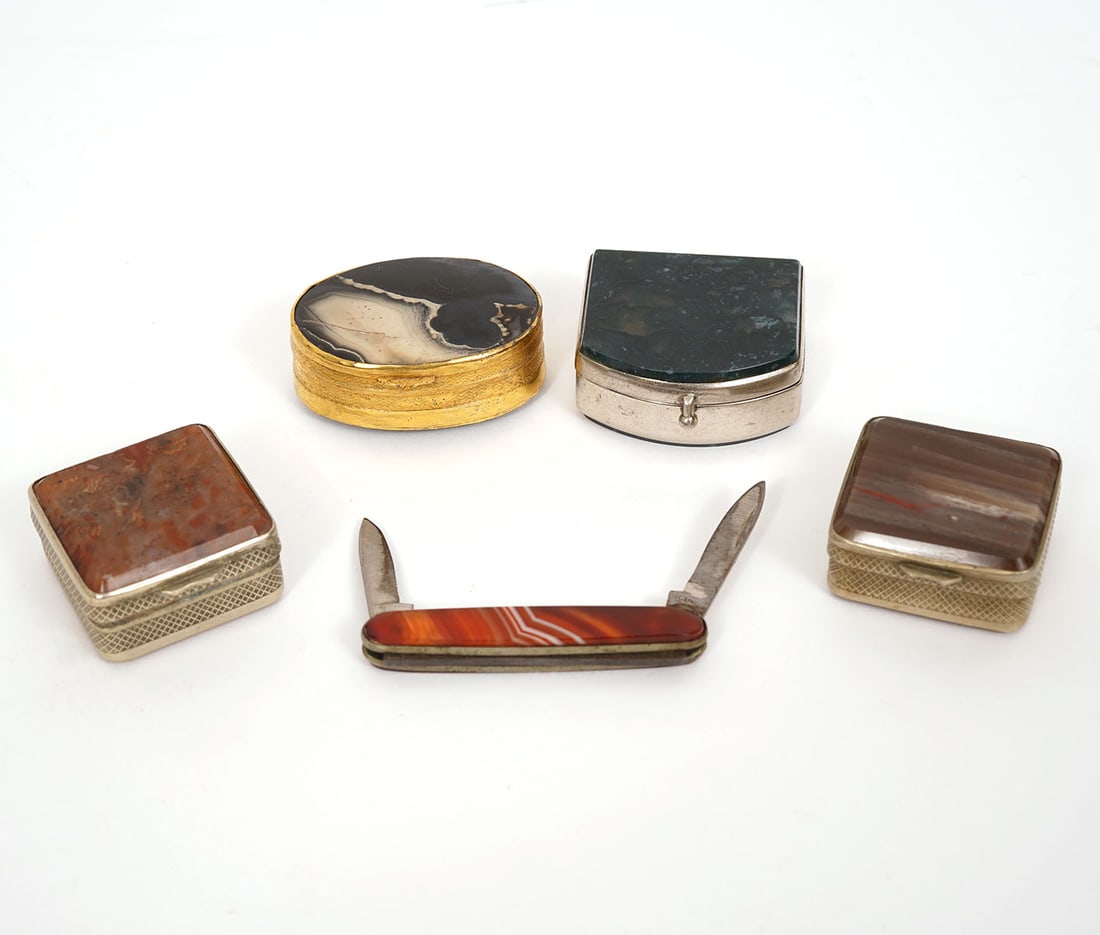 Four Polished Stone Boxes and Pocket Knife (1 of 9)