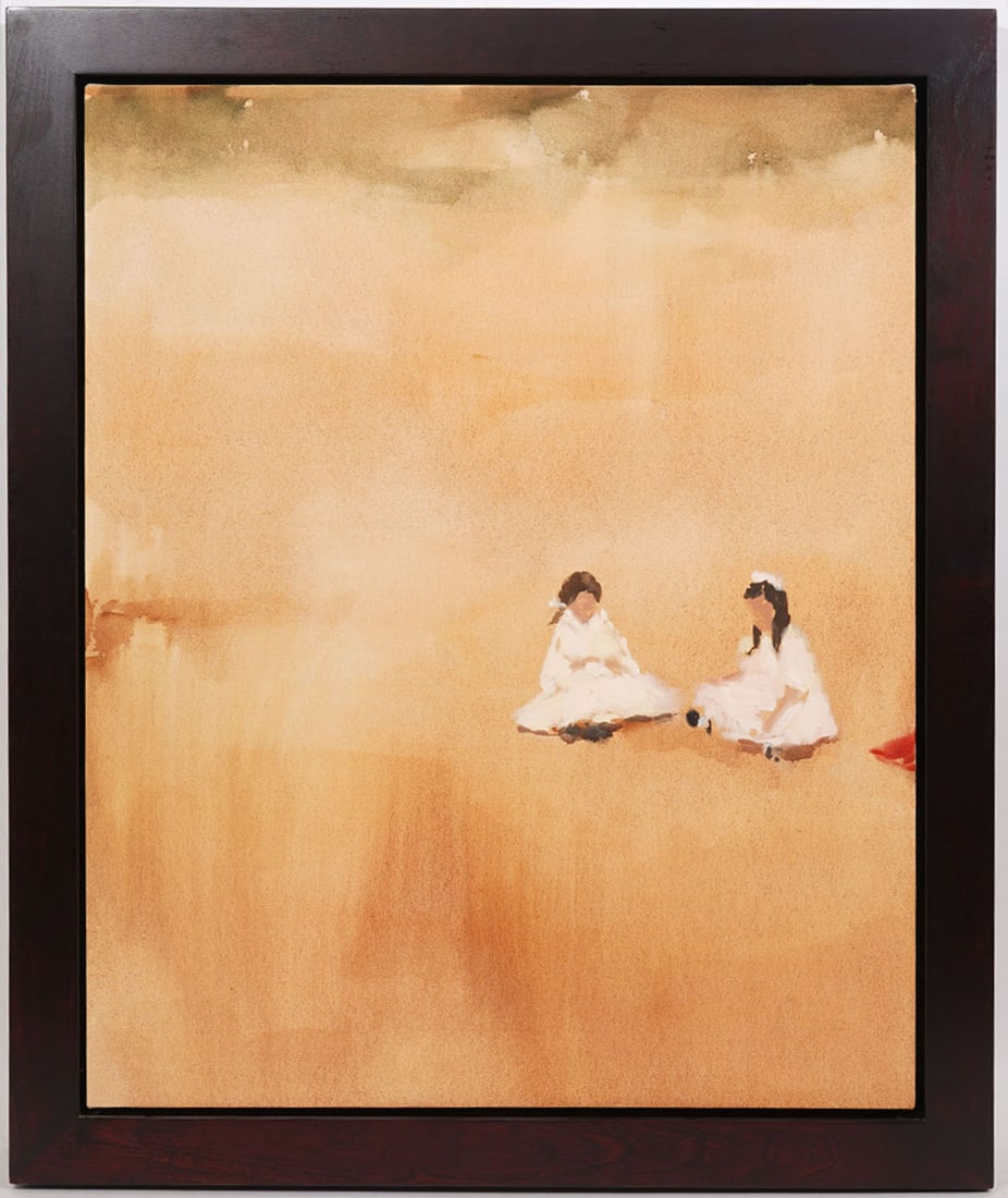 Darlene Cole "Hush" Oil on Canvas Painting: Darlene Cole "Hush (a few pretty words)", oil on canvas painting that is signed and titled on verso. Includes original invoice from Galerie de Bellefeuille. Measurements: Visual Image - 30"H x 24"W; F