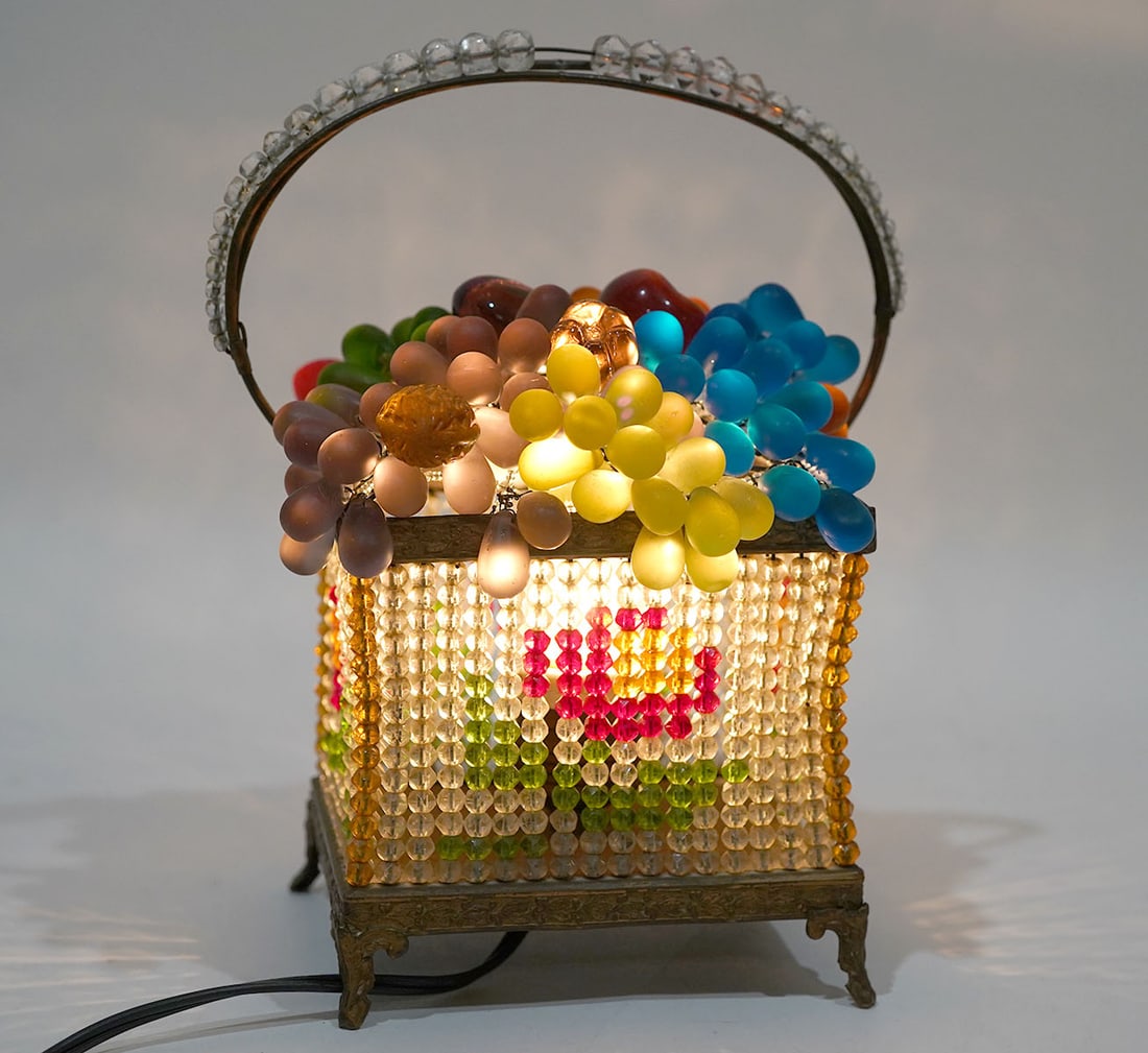 Vintage Czech Glass Fruit Basket Lamp - 9