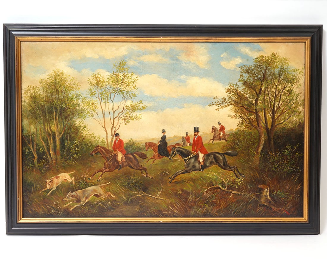 Signed Painting of a Hunting Scene (1 of 5)