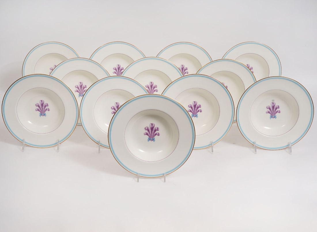 12 Royal Worcester Florizel Rimmed Soup Bowls: Set of 12 Royal Worcester Florizel rimmed soup bowls marked on underside. Measures 8.25"W x 1.5"H. Condition report: good condition, please see all photos. Contact C. Biddle Auction Gallery for more d