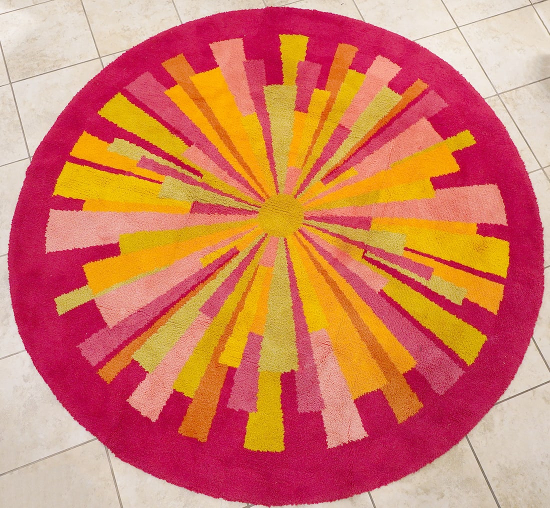 Mid-Century Circular Hand Hooked Prism Rug (1 of 7)