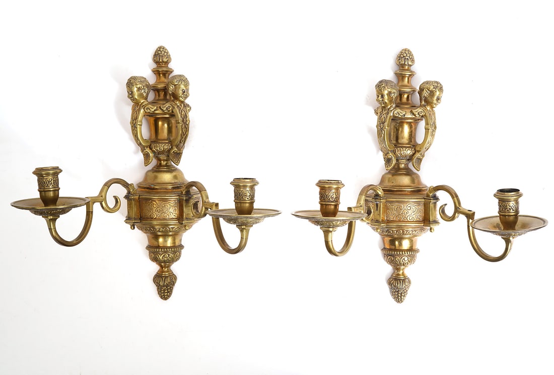 Pr. Antique French 2 Arm Candle Wall Sconces (1 of 5)