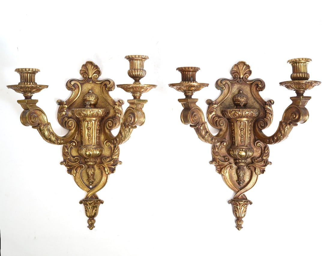 Pr Gilt Bronze Ornate Candle Wall Sconces (1 of 6)