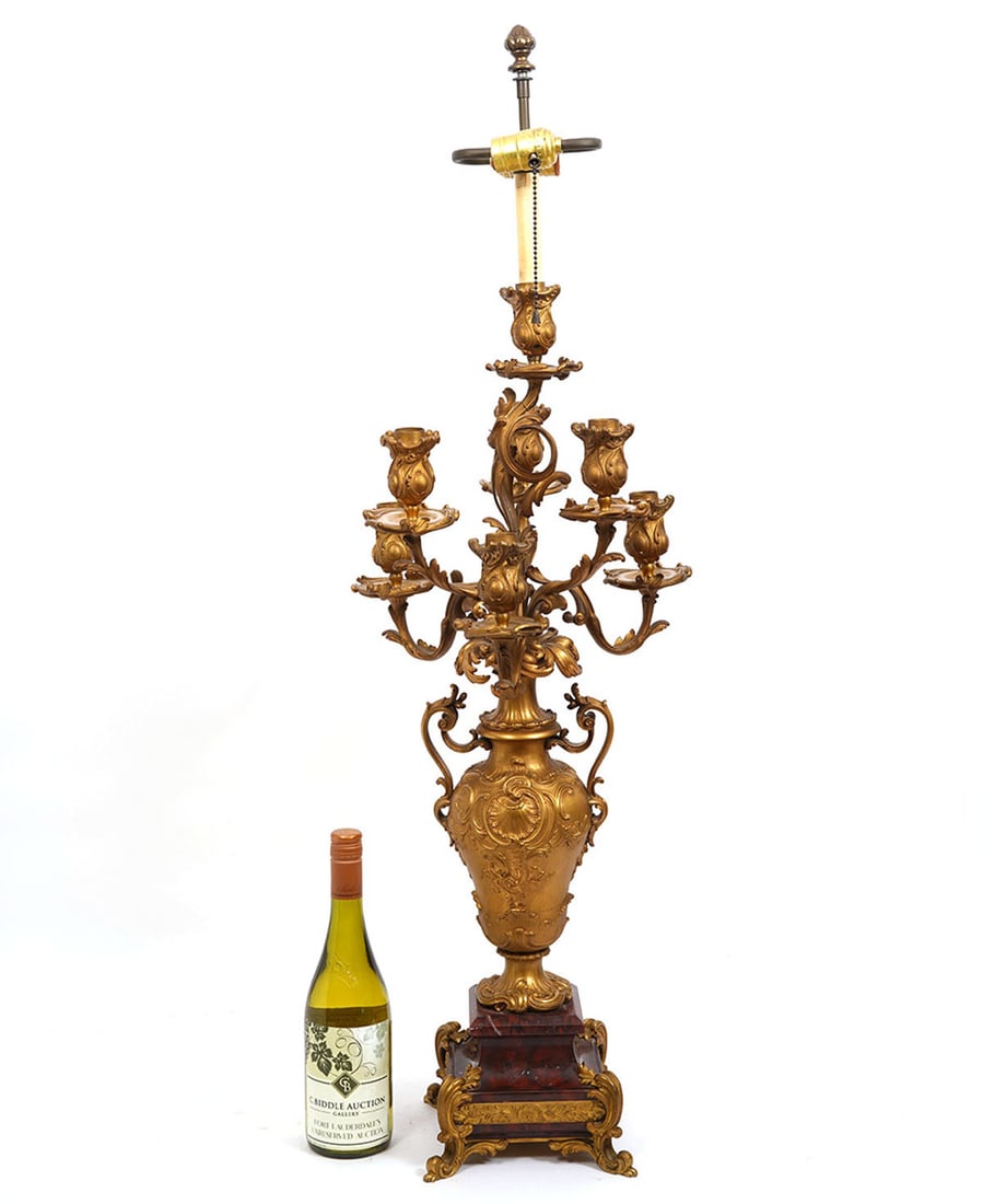 French Louis XVI Dore Bronze Candelabra Lamp (1 of 8)