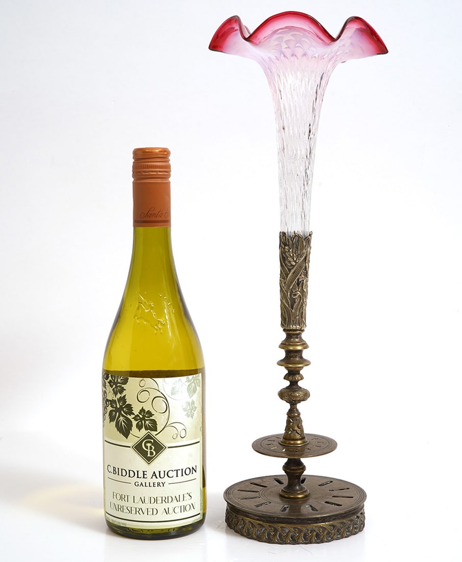 Victorian Style Art Glass Vase on Bronze Base (1 of 8)