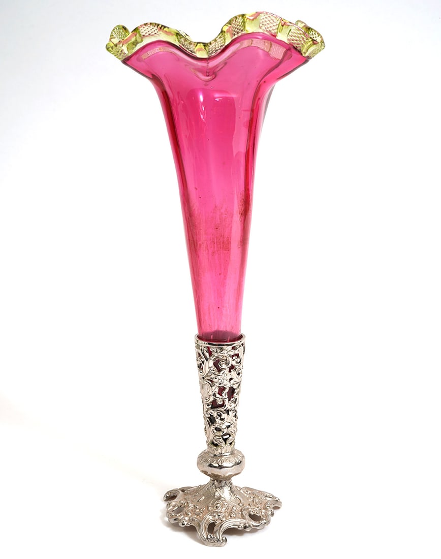 Victorian Cranberry Art Glass Trumpet Vase (1 of 5)