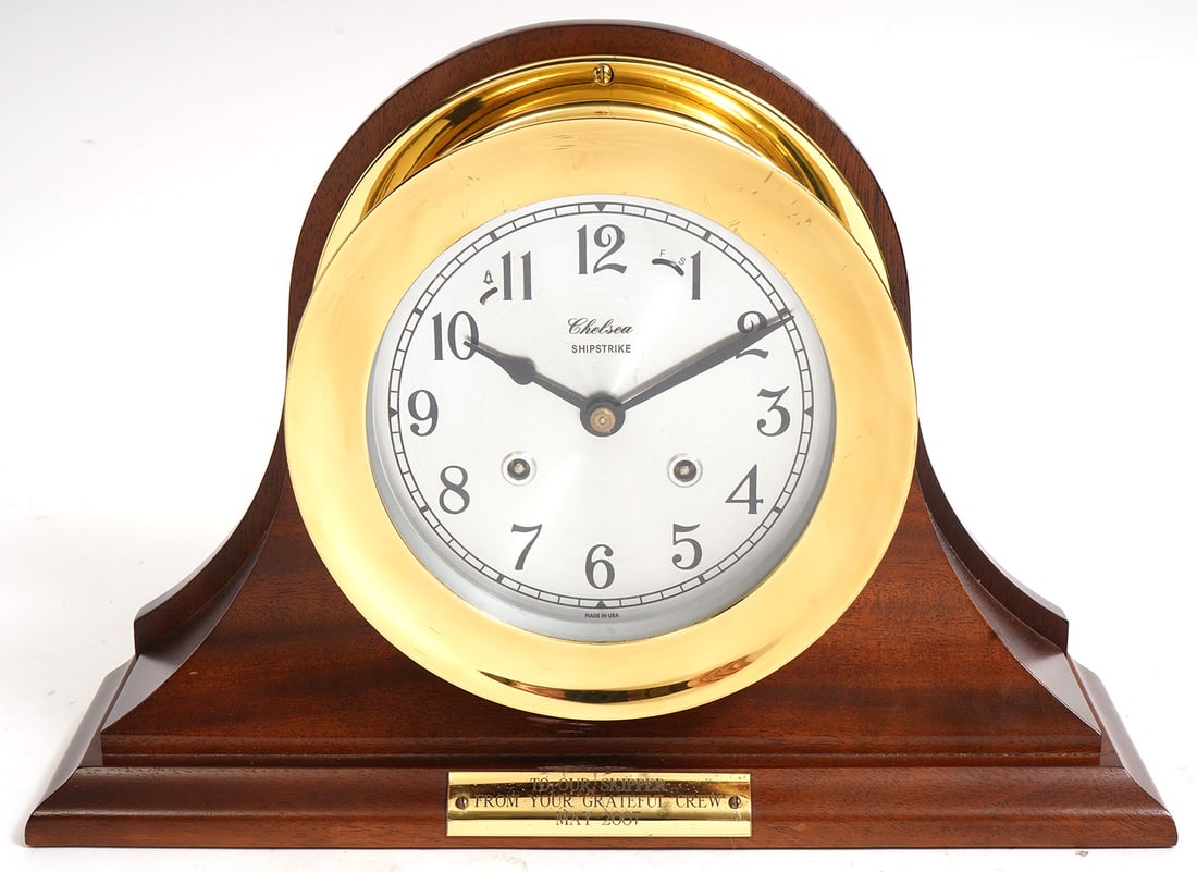 Chelsea Shipstrike Brass Mantle Clock Wood Case (1 of 6)