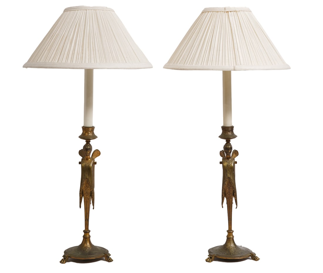 Pr. Art Nouveau Bronze Figural Candlestick Lamp (1 of 10)