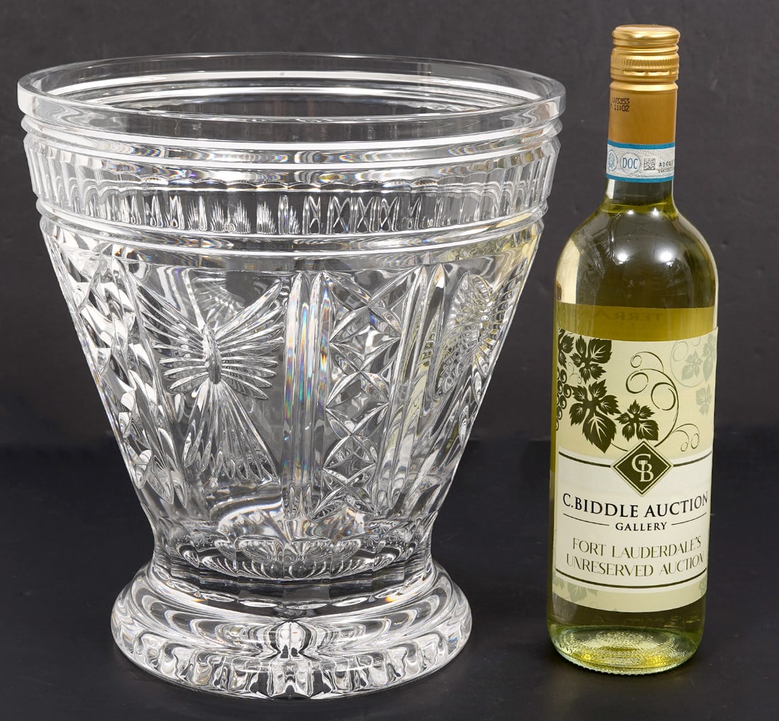 Waterford Cut Crystal '5 Toasts' Champagne Bucket: Waterford cut crystal champagne bucket '5 Toasts' from the Millenium Series'. Marked 'Waterford' on underside. Measures 10.5"H x 9.5"W. Condition report: good condition, no issues, please see all phot
