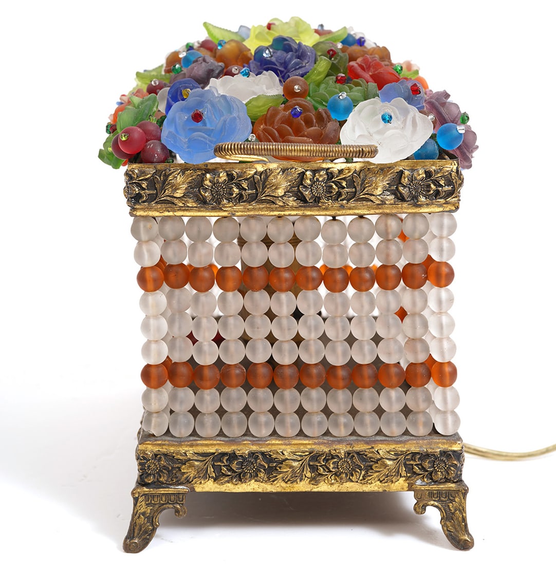 Czech Beaded Glass Rectangular Fruit Basket Lamp - 4