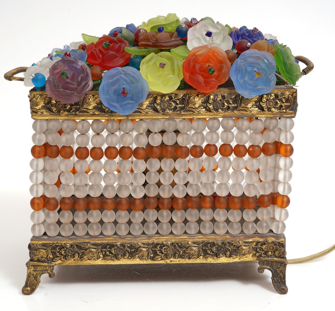 Czech Beaded Glass Rectangular Fruit Basket Lamp - 5