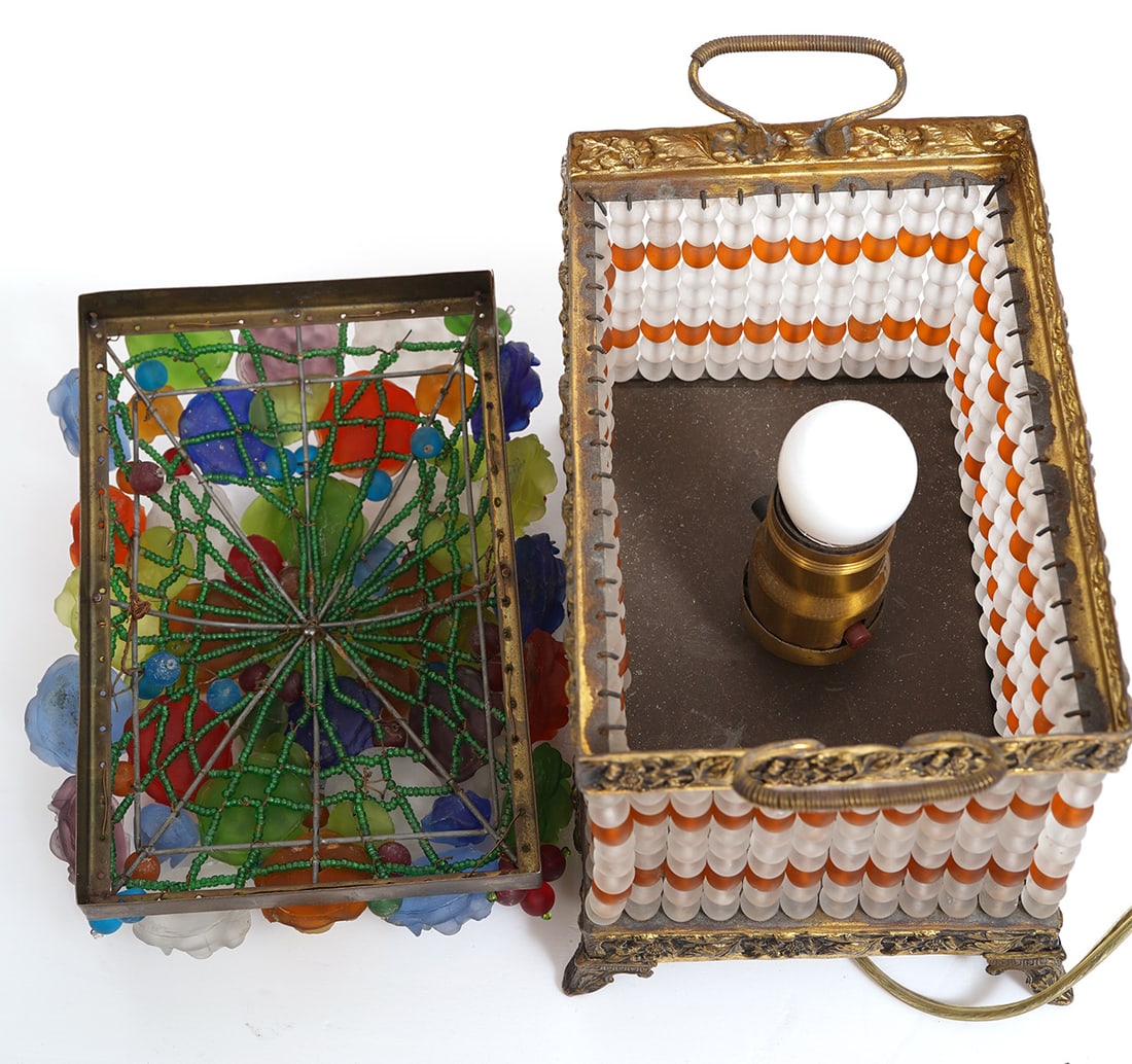 Czech Beaded Glass Rectangular Fruit Basket Lamp - 6
