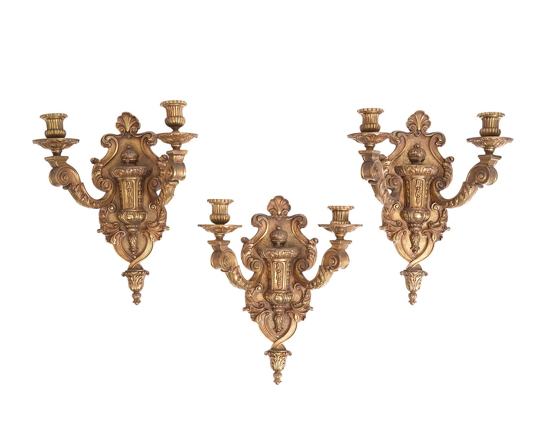 3 Vintage French Louis XV Style Brass Wall Sconces (1 of 6)
