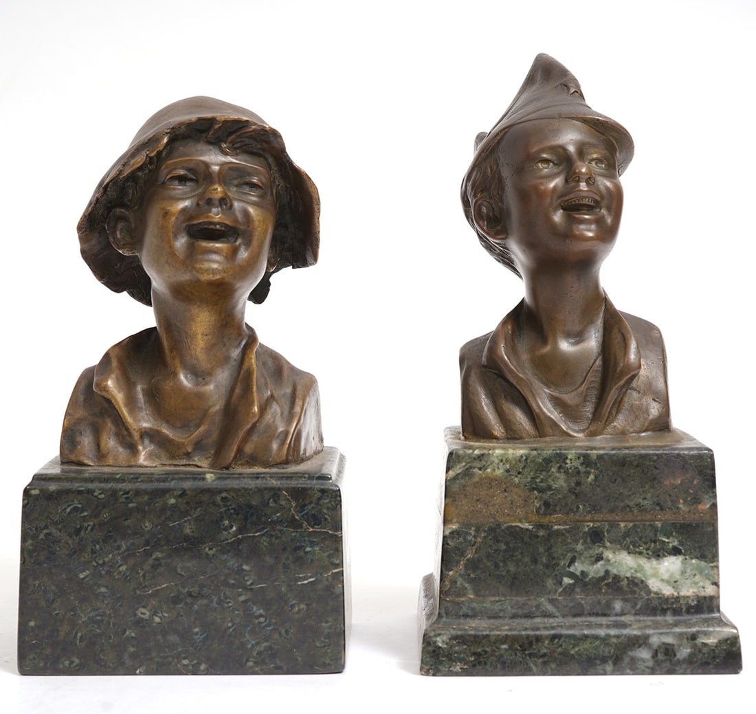 Two Whimsical Vintage Bronze Busts on Marble Bases (1 of 6)