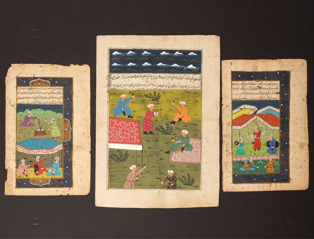 3 Hand Painted Pages 19th C. Persian Manuscript (1 of 5)