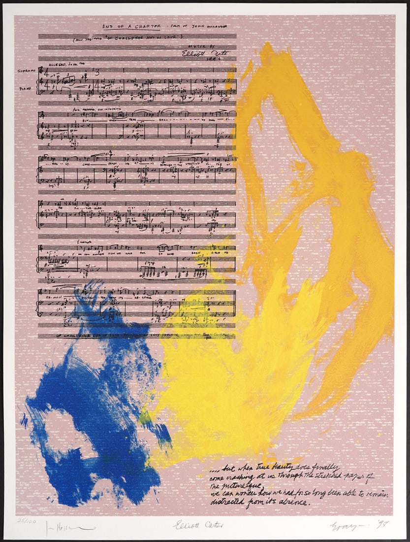 Cleve Gray, Elliott Carter, John Hollander Print: Cleve Gray, Elliott Carter, John Hollander. 'End of Chapter' 1998. Nine-color screen print on Somerset Textured. Paper is not framed and the Image is 22 3/8" x 17", paper is 24" x 18". Signed and numb