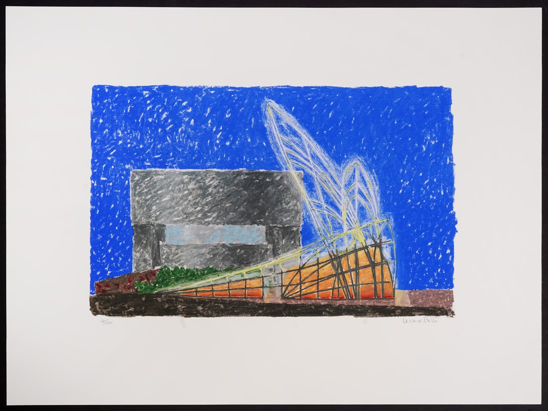 Cesar Pelli 'National Museum...' Screenprint: Cesar Pelli, Argentina (1926-2019). 'National Museum of Contemporary Art, Osaka, Japan' 1998. Seven color screen print on Somerset. Paper is not framed and the Image is 10.5" x 16.5", paper is 18" x 2