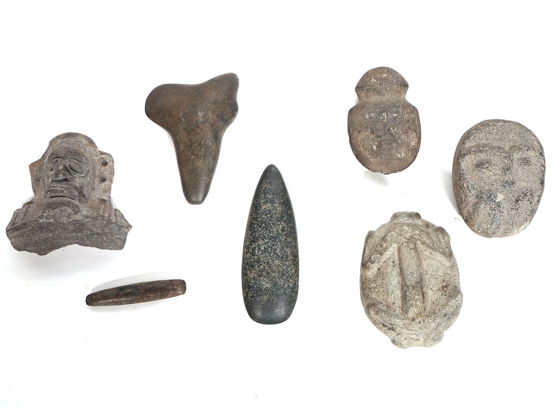 Group of Seven Pre-Columbian Stone Objects (1 of 6)