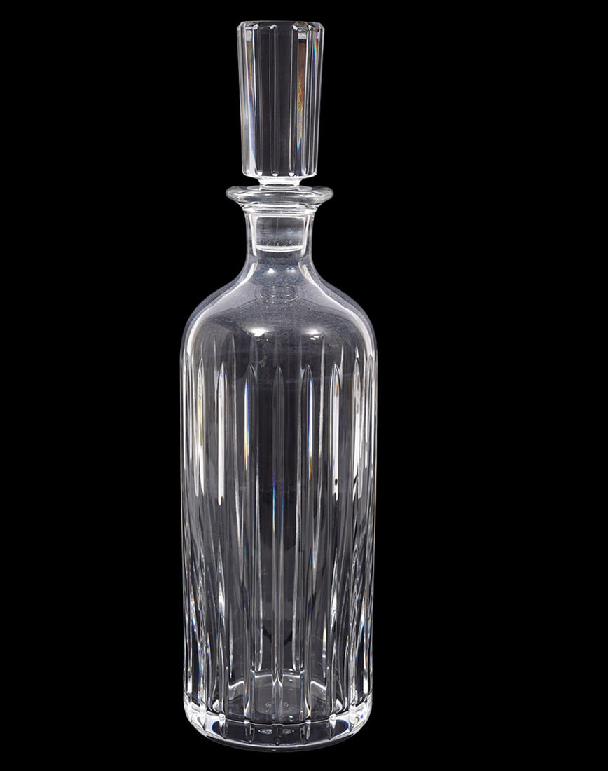 Baccarat Crystal "Harmonie" Decanter: Baccarat "Harmonie" crystal decanter is acid etched and hallmarked underside. Measures 12.5"H x 3.5"W. Condition report: Good condition, please examine all photos closely. Contact C. Biddle Auction Ga