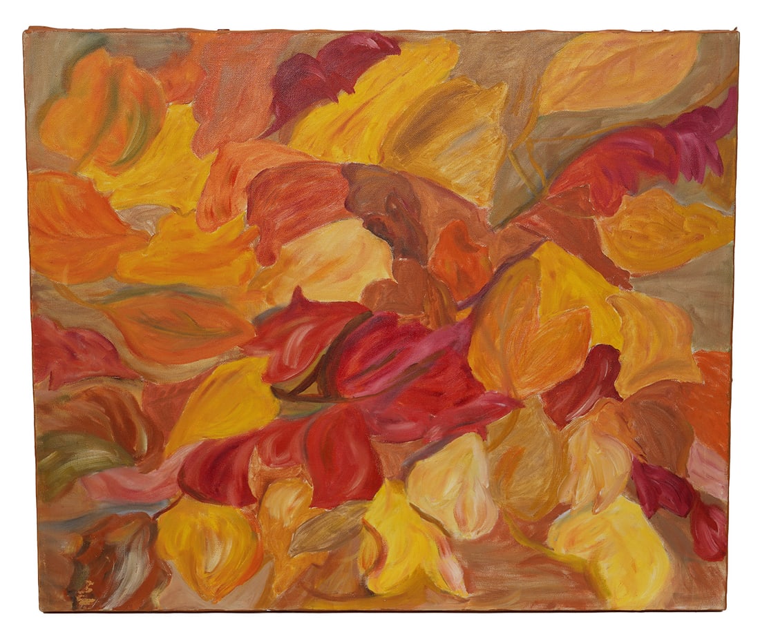 Attrib. Marian Shapiro Abstract Painting: Attrib. Marian Shapiro, Canada (1923-2015) Abstract oil on canvas, unframed and unsigned. Name etched on stretcher on verso. Measures 20"H x 24"W unframed. Condition report: good condition, please see