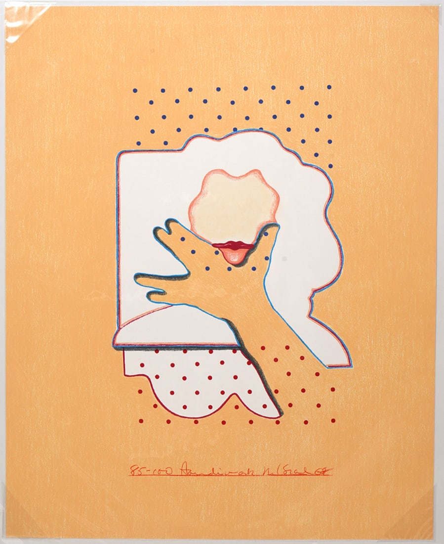 Marvin Israel 'Handiwork' Screenprint: Marvin Israel, American (1924-1984). 'Handiwork' screenprint is titled, numbered 85/100 and signed along the bottom edge. It is unframed and mounted on poster board. Measures 29.5"H x 23.5"W visual; 3