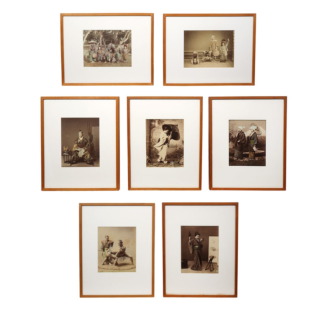 Seven 19th C. Japanese Photographs Kimbei: Seven 19th Century Japanese photographs framed behind glass, some attributed to Kusakabe Kimbei. Mostly images of rural Japanese life and tradition. Measurements: Visual Image 10"H x 7"W - Frame 18.75