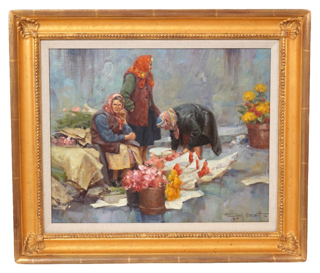 Gary Niblett Street Market Scene O/C Painting (1 of 5)