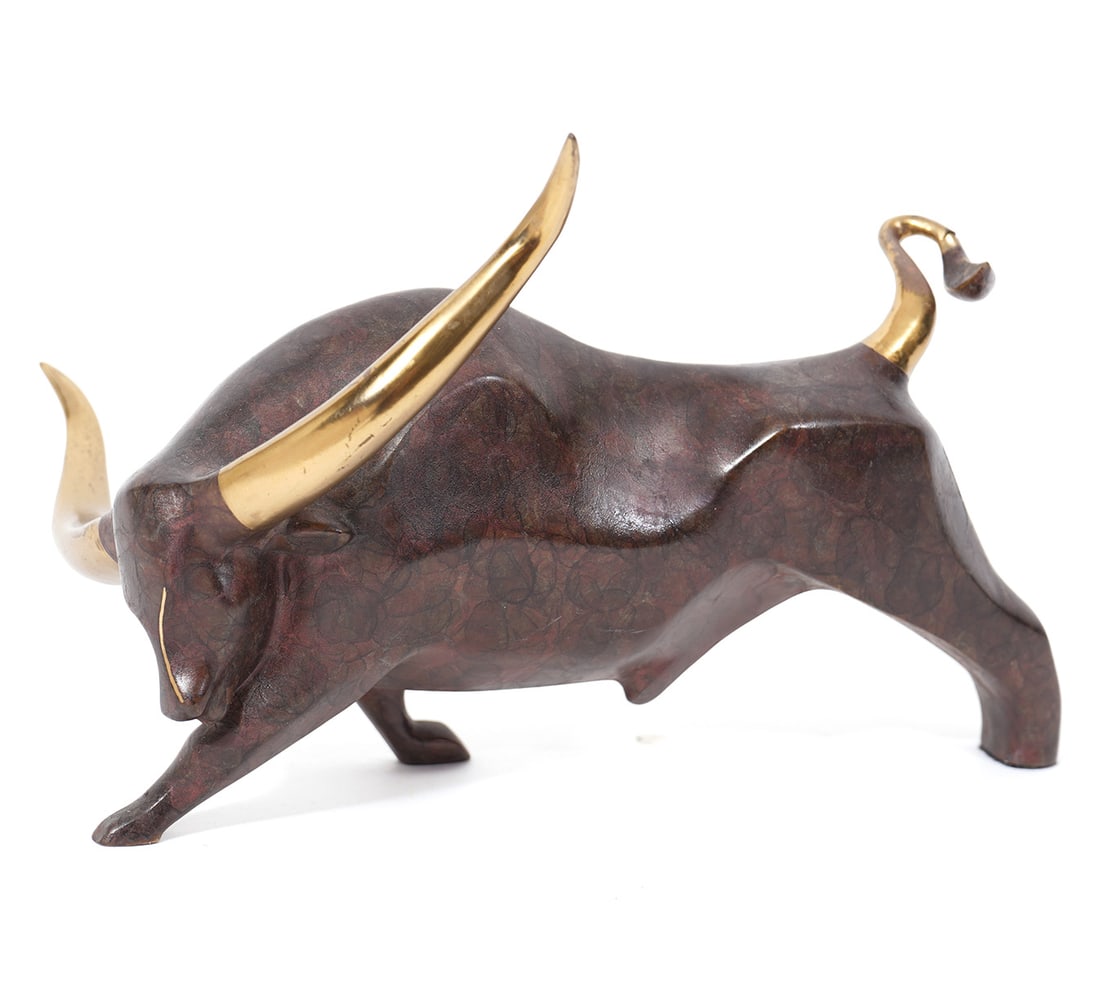 Alexsander Danel Charging Bull Icarus Bronze S/N: Alexsander Danel (Estonian, 1940 - 2001) "Charging Bull" Icarus Bronze, signed and numbered (585/1200). Measurements - 7.25"L x 5.5"W x 5"H. Condition report: Fracture to tail, please examine all phot