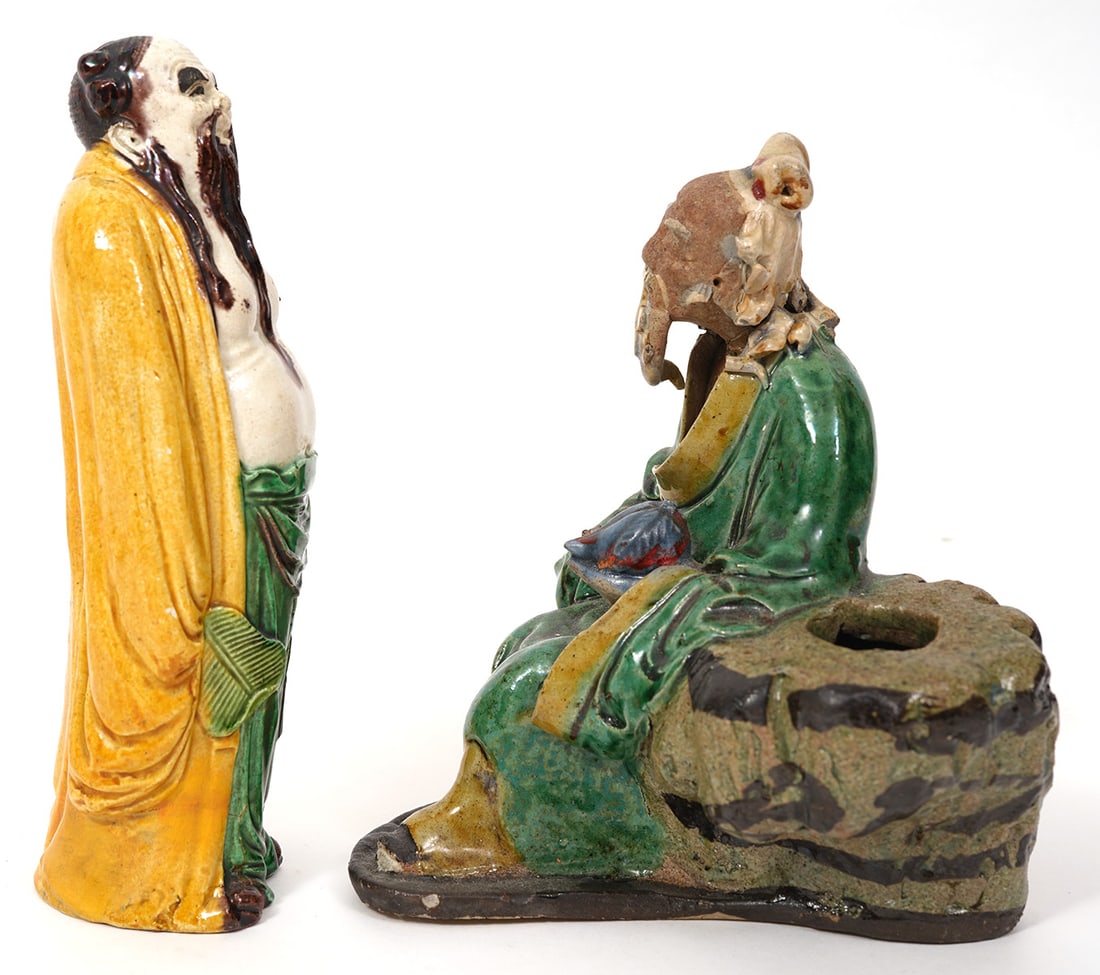 Two Chinese Mud Elder Figures - 3