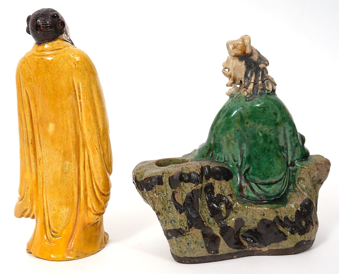 Two Chinese Mud Elder Figures - 4