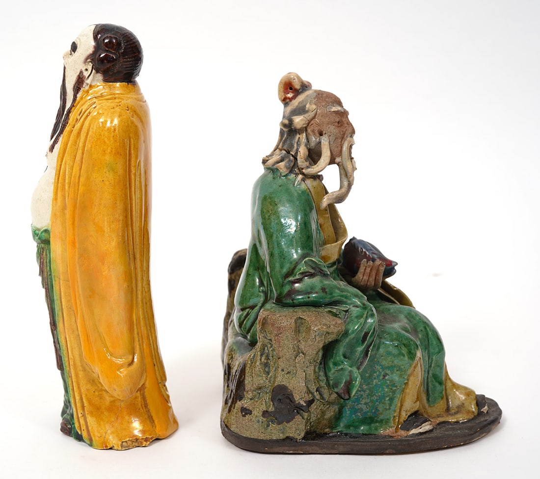 Two Chinese Mud Elder Figures - 5