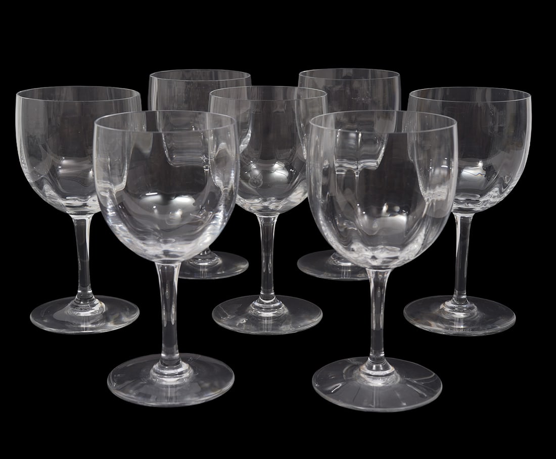 7 Baccarat "Montaigne" Crystal Water Goblets: 7 Baccarat "Montaigne" Crystal water goblets, each measures approx 6 3/8"H x 3 1/4"W. Acid-etched mark underside. Condition report: Good condition, please examine all photos closely. Contact C. Biddle