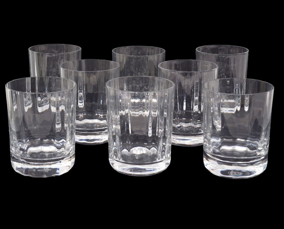 8 Baccarat "Montaigne" Crystal Tumblers: 8 Baccarat "Montaigne" Crystal flat tumblers, each measures approx 4.25"H x 3.25"W. Acid-etched mark underside. Condition report: Good condition, please examine all photos closely. Contact C. Biddle