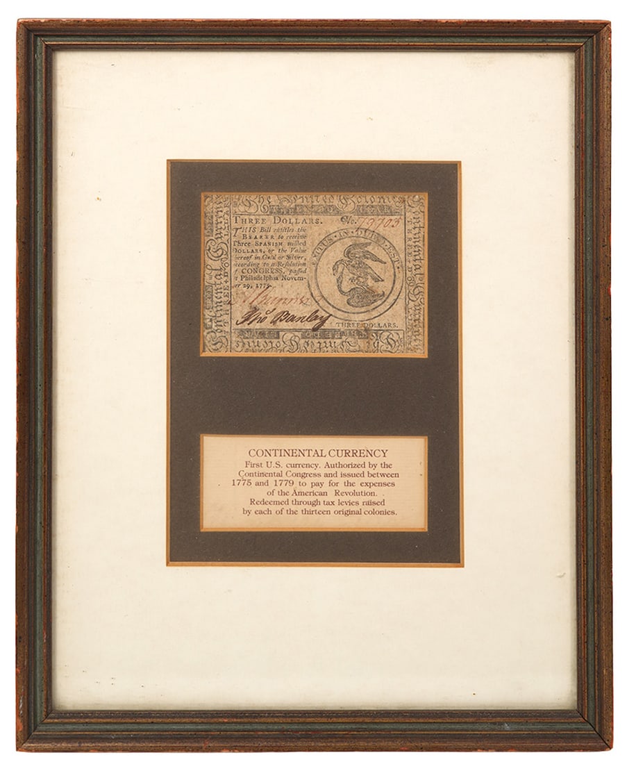 Early Continental American Currency $3 Note Framed (1 of 4)