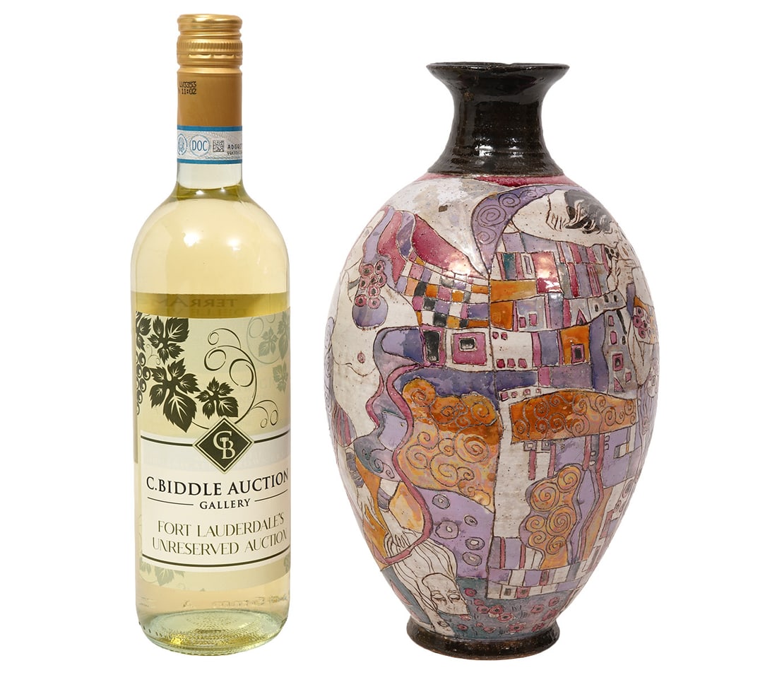 Susan Varga Contemporary Art Pottery Vase: Susan Varga studio art pottery vase, signed on the base. Measures 11"H x 6"W. Condition report: Restoration made to rim, please examine all photos closely. Contact C. Biddle Auction Gallery for more