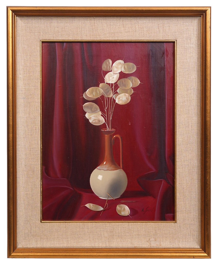 Alfredo Serri Italian Still Life O/C Painting: Alfredo Serri (Italy 1897-1972). Italian still life oil on canvas painting is signed lower right "A. Serri". Measurements: 21.25"H x 17.25"W framed; 15.25"H x 11.25"W visual. Condition report: Good co