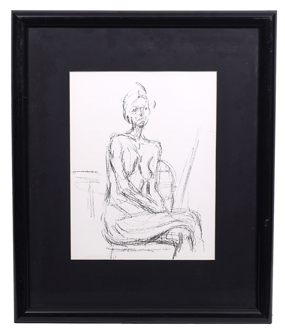 Alberto Giacometti "Seated Nude" Lithograph: Alberto Giacometti, Swiss (1901 -1966). "Seated Nude" lithograph issued in Derriere le Miroir 1961. Measurements: Visual Image - 13''H x 10''W; Frame - 21.5"H x 18"W. Condition report: Good condition,